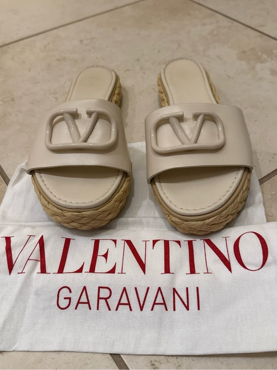 Valentino Garavani Shoes - Authentic Valentino Garavani Cream Logo Espadrille Slide Mules